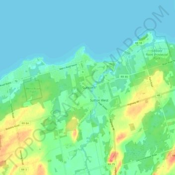 Mappa topografica Sutton, altitudine, rilievo