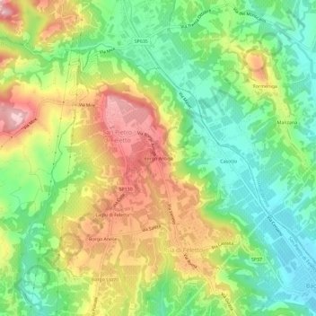 Mappa topografica Borgo Antiga, altitudine, rilievo