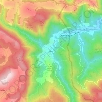 Mappa topografica Canac, altitudine, rilievo
