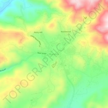 Mappa topografica Murphys, altitudine, rilievo