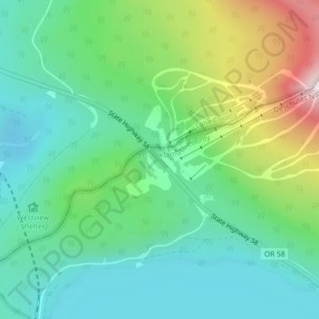 Mappa topografica Willamette Pass, altitudine, rilievo