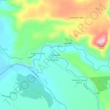 Mappa topografica Huinganal, altitudine, rilievo