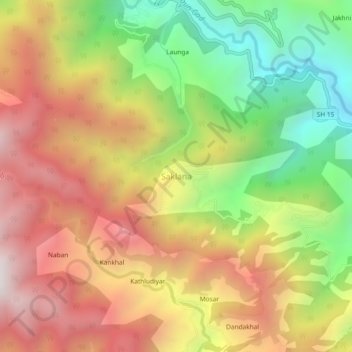 Mappa topografica Saklana, altitudine, rilievo