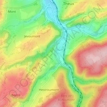 Mappa topografica Spixhe, altitudine, rilievo