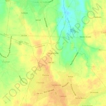 Mappa topografica Sanguinheira, altitudine, rilievo