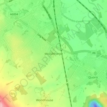 Mappa topografica Woodthorpe, altitudine, rilievo
