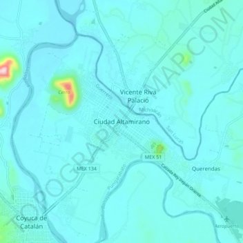 Mappa topografica Ciudad Altamirano, altitudine, rilievo