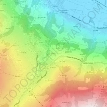 Mappa topografica Prairy, altitudine, rilievo