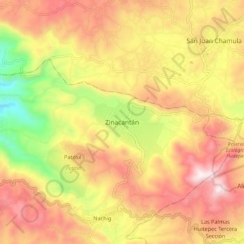 Mappa topografica Zinacantán, altitudine, rilievo