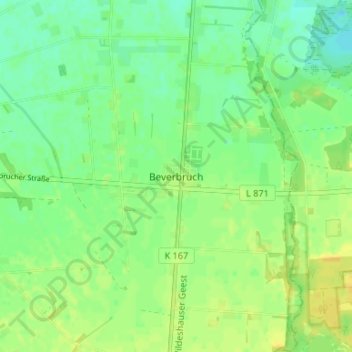Mappa topografica Beverbruch, altitudine, rilievo