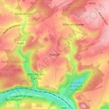 Mappa topografica Wartet, altitudine, rilievo