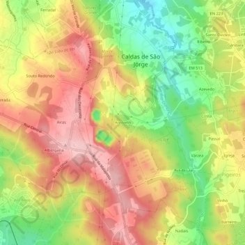 Mappa topografica Arcozelo, altitudine, rilievo