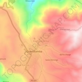 Mappa topografica Ccollccabamba, altitudine, rilievo