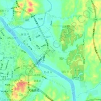 Mappa topografica 颐华社区, altitudine, rilievo