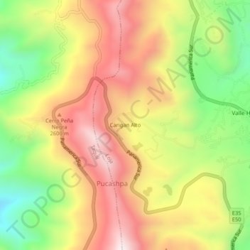 Mappa topografica Carigan Alto, altitudine, rilievo
