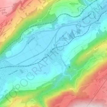 Mappa topografica Môtiers NE, altitudine, rilievo
