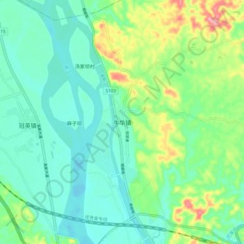 Mappa topografica 牛华镇, altitudine, rilievo