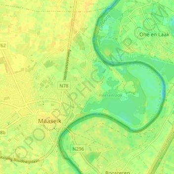 Mappa topografica Aldeneik, altitudine, rilievo