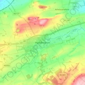 Mappa topografica Haddington, altitudine, rilievo
