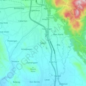 Mappa topografica Sison, altitudine, rilievo