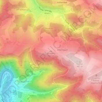 Mappa topografica Bueberg, altitudine, rilievo