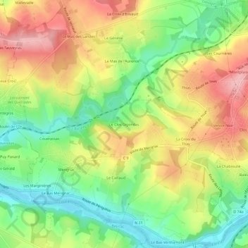 Mappa topografica Le Clos Gigondas, altitudine, rilievo