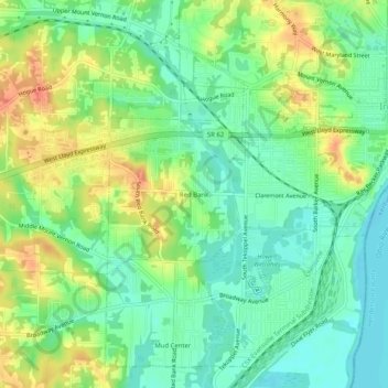 Mappa topografica Red Bank, altitudine, rilievo