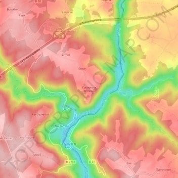 Mappa topografica Couleyroux de Gioux, altitudine, rilievo