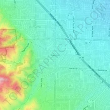 Mappa topografica Blue Hills, altitudine, rilievo