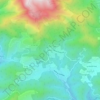Mappa topografica Blaunac, altitudine, rilievo