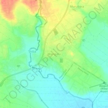 Mappa topografica Wanguru, altitudine, rilievo