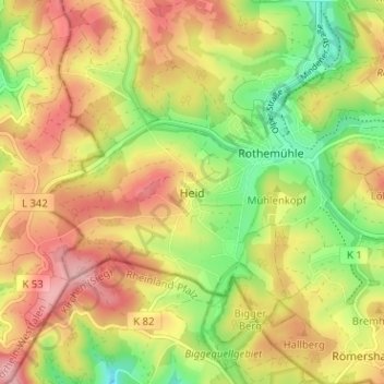 Mappa topografica Heid, altitudine, rilievo