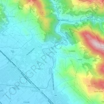 Mappa topografica Vallecchia, altitudine, rilievo