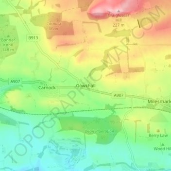 Mappa topografica Gowkhall, altitudine, rilievo