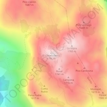 Mappa topografica Gamoniteiru, altitudine, rilievo