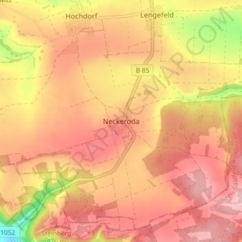 Mappa topografica Neckeroda, altitudine, rilievo