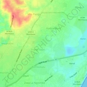 Mappa topografica Frere Town, altitudine, rilievo
