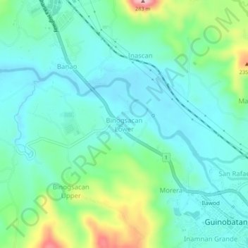 Mappa topografica Binogsacan Lower, altitudine, rilievo