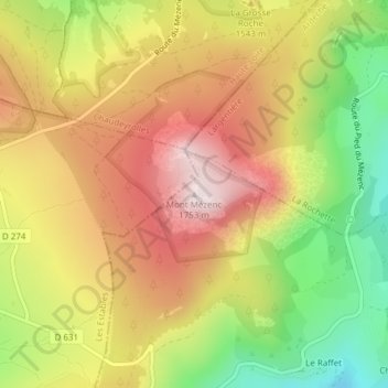 Mappa topografica Mont Mézenc, altitudine, rilievo