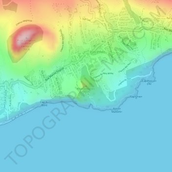 Mappa topografica Piton Vincendo, altitudine, rilievo