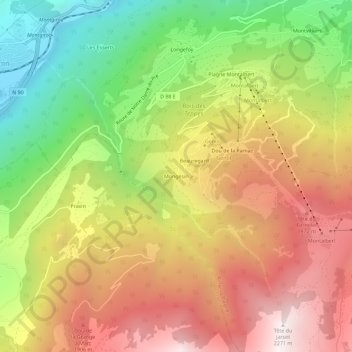 Mappa topografica Mongésin, altitudine, rilievo