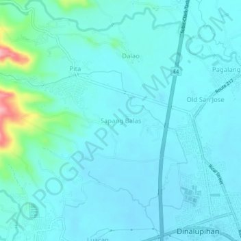 Mappa topografica Sapang Balas, altitudine, rilievo