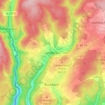 Mappa topografica Langenau, altitudine, rilievo