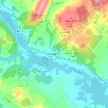 Mappa topografica Parton, altitudine, rilievo