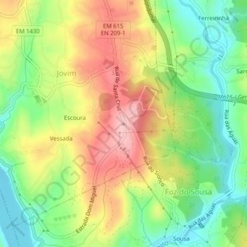Mappa topografica Jovim, altitudine, rilievo