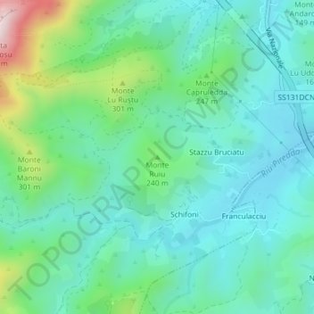 Mappa topografica Monte Ruiu, altitudine, rilievo