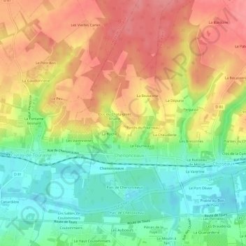 Mappa topografica La Baiserie, altitudine, rilievo