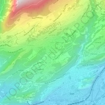 Mappa topografica Roumaz, altitudine, rilievo