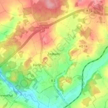 Mappa topografica Zedtwitz, altitudine, rilievo
