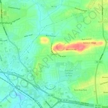 Mappa topografica Fruitville, altitudine, rilievo